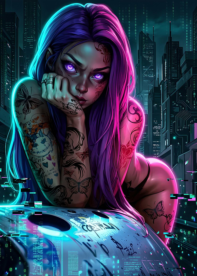 Cyberpunk Woman with Tattoos