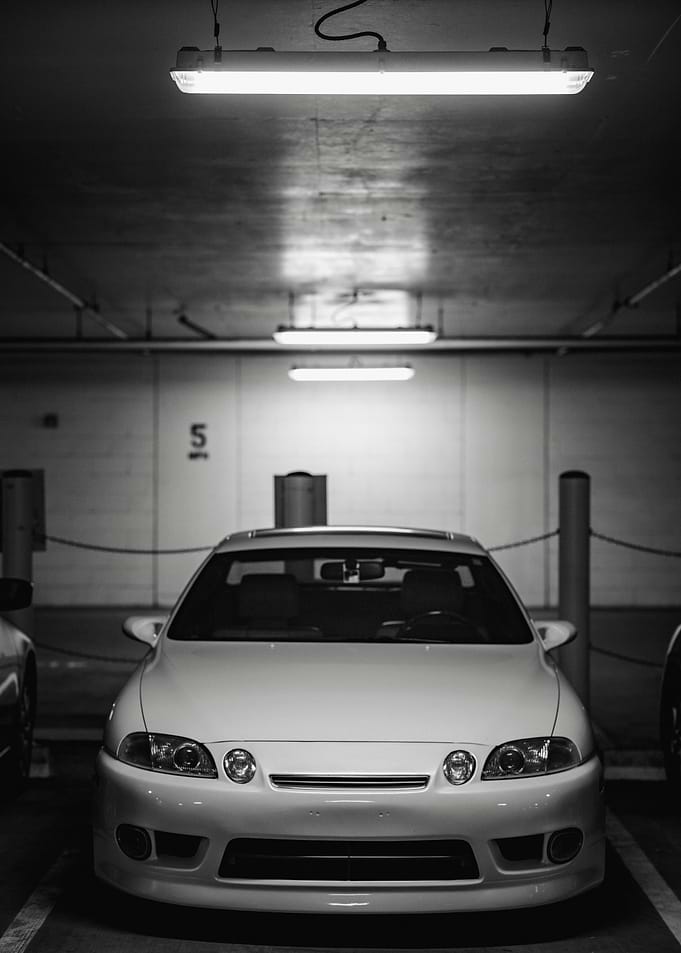 White Car in Parking Garage