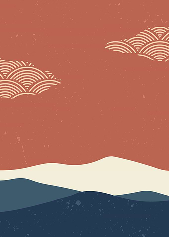 Japanese Seigaiha Waves and Mountains
