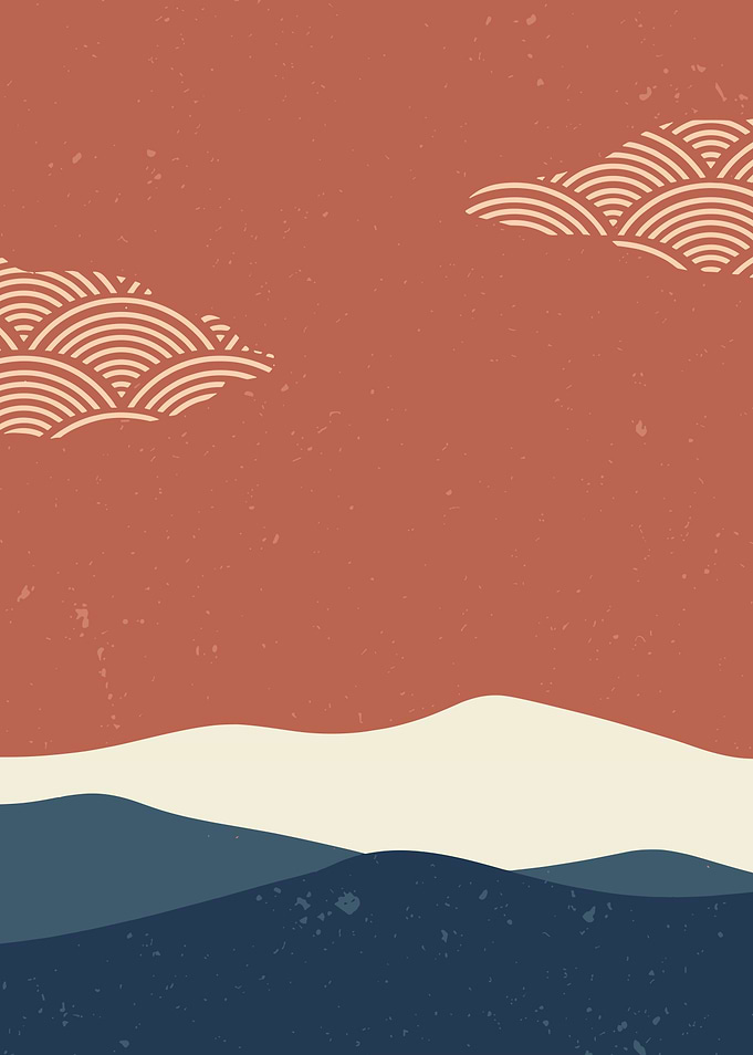 Japanese Seigaiha Waves and Mountains