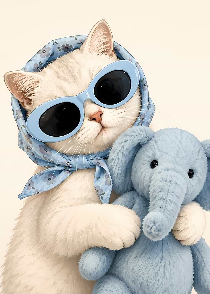 Cat in Sunglasses with Elephant Toy
