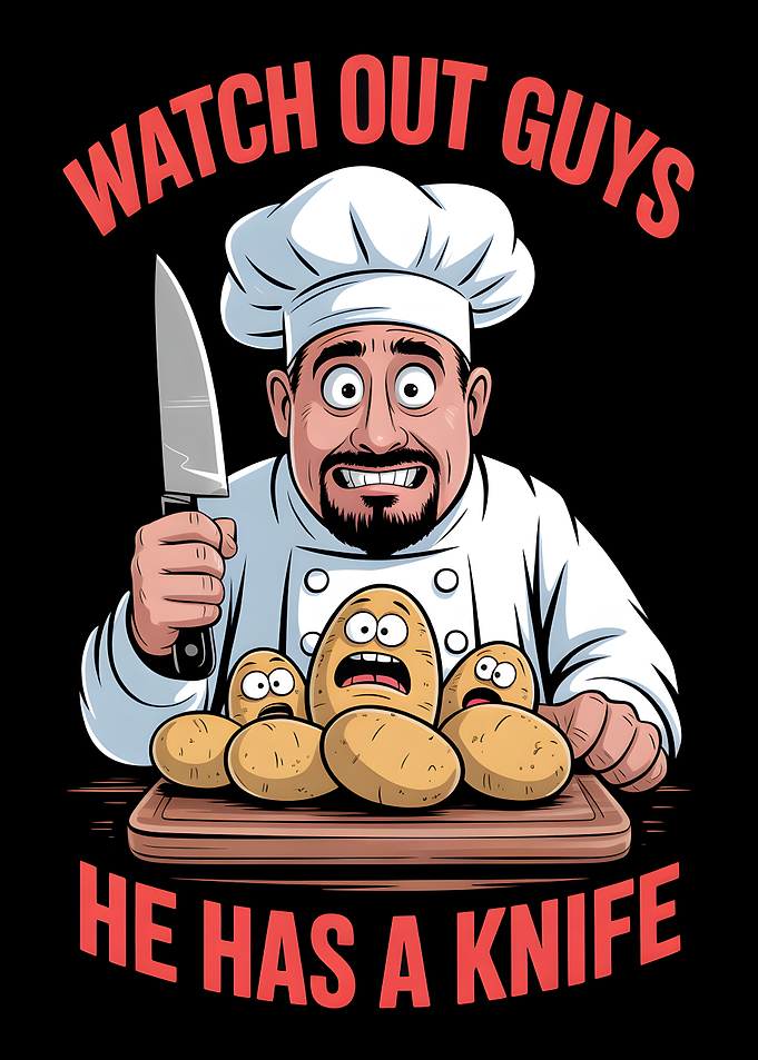 Chef with Frightened Potatoes and Knife