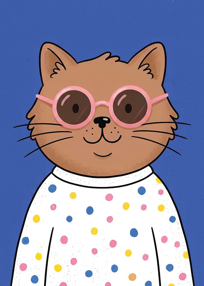 Cute Cat Wearing Sunglasses and Polka Dot Shirt