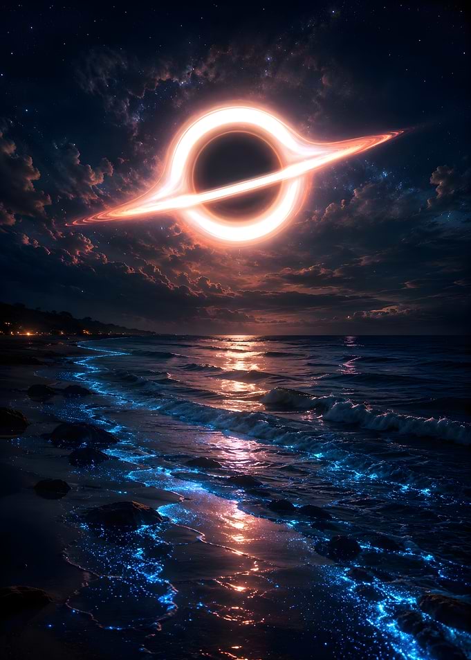 Black Hole Over Bioluminescent Beach