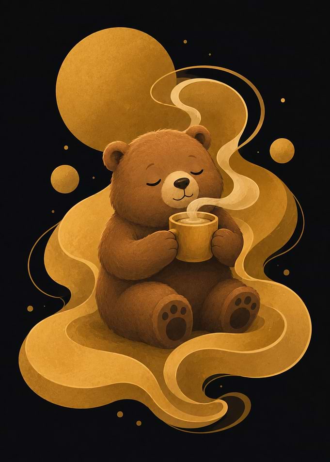 Cute Bear Enjoying a Warm Drink