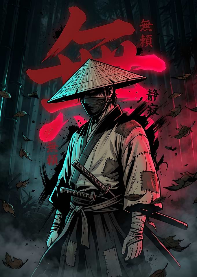 Samurai Warrior in Bamboo Forest