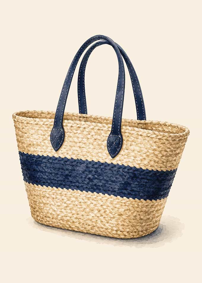 Vintage Beach Tote Poster – Coastal Straw Bag Wall Art
