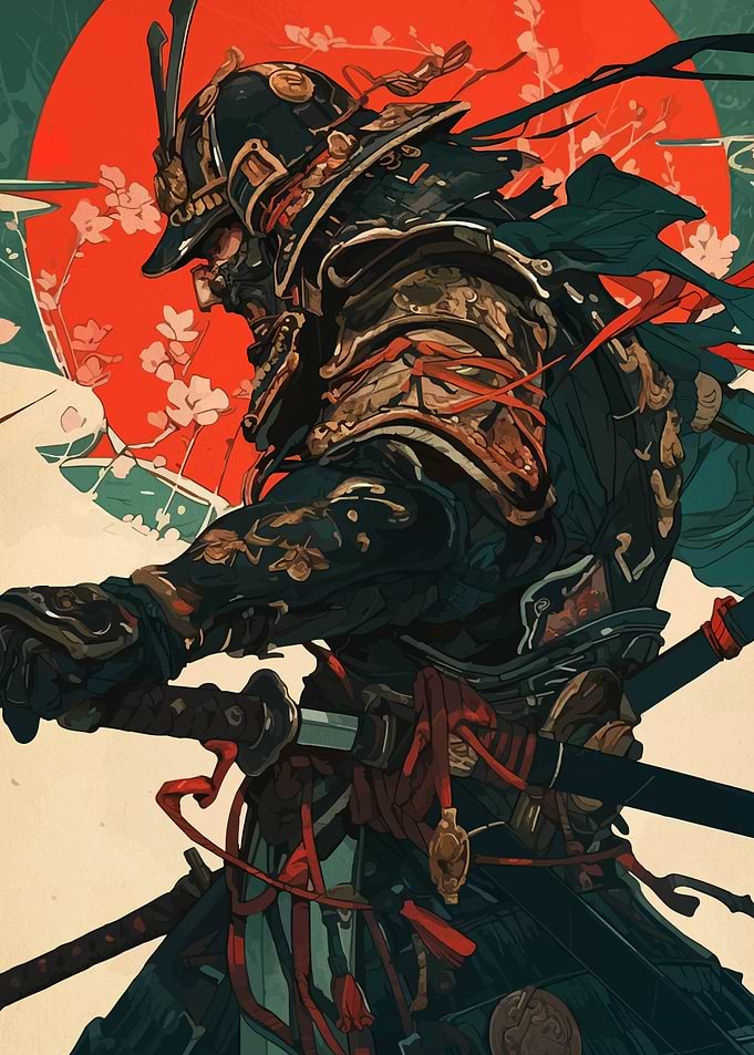 Samurai Warrior with Cherry Blossoms