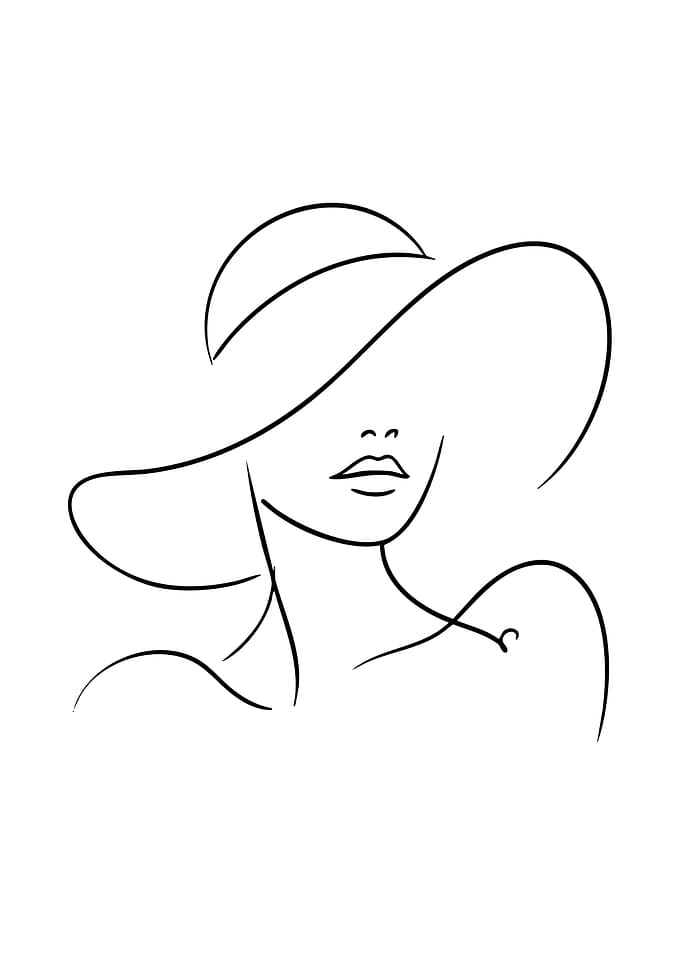 Minimalist Line Art of a Woman in a Hat
