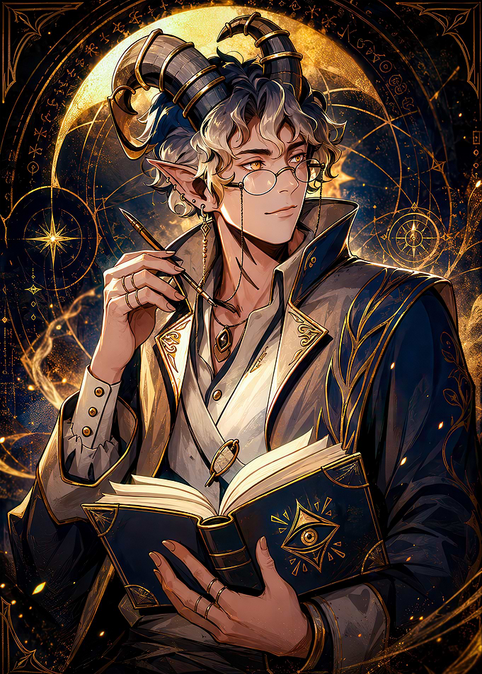 Fantasy Scholar with Horns and Book