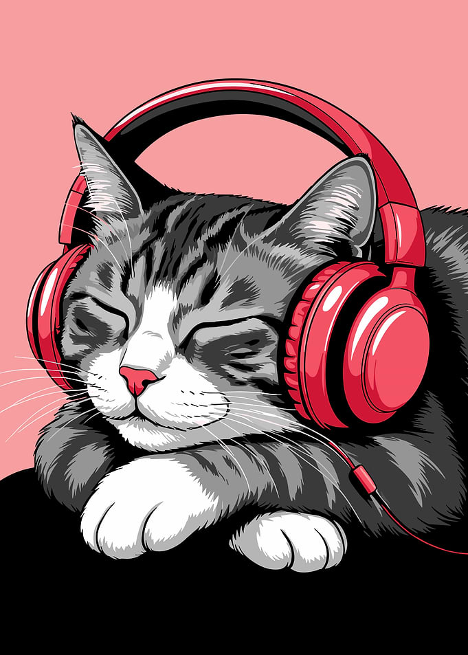 Cat Listening to Music