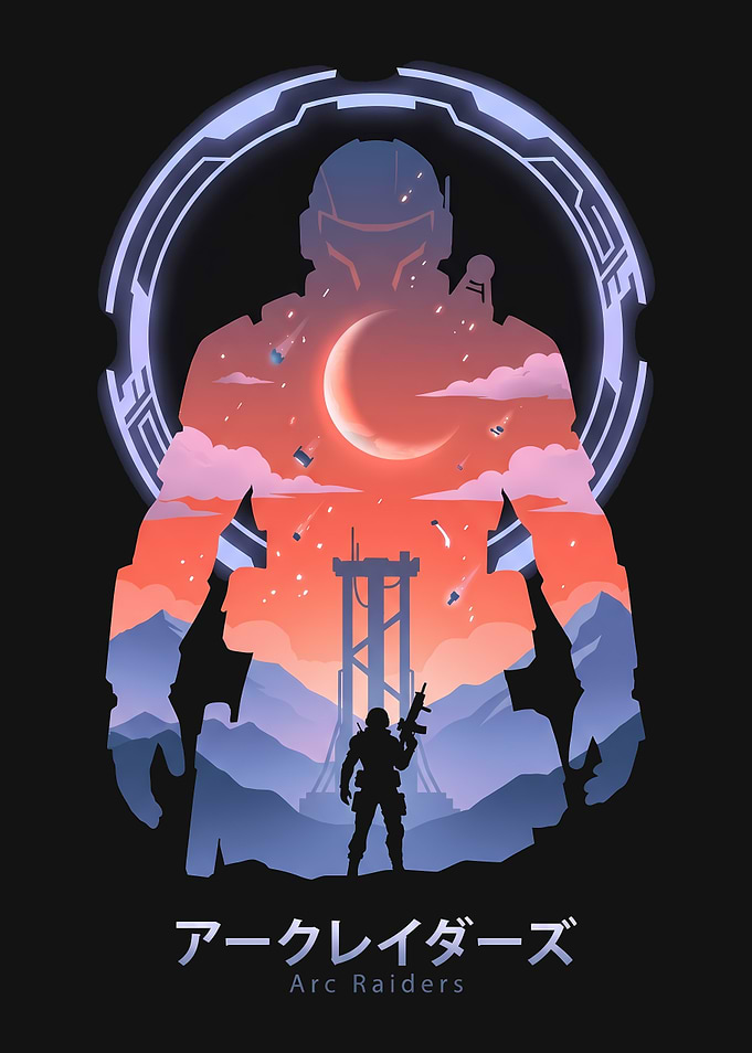 Sci-fi Soldier Silhouette with Cosmic Landscape