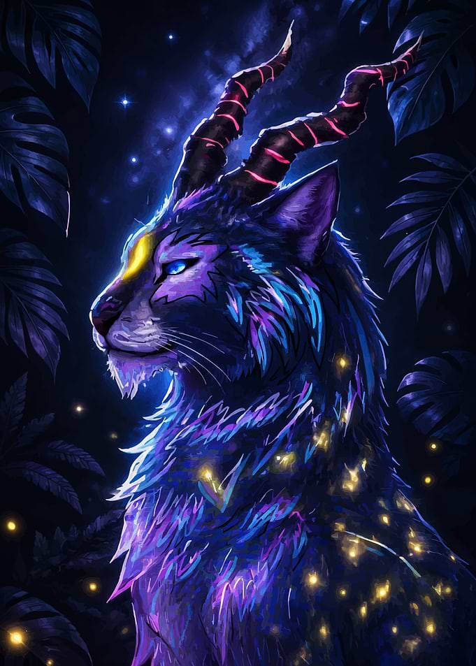 Fantasy Cat with Glowing Horns