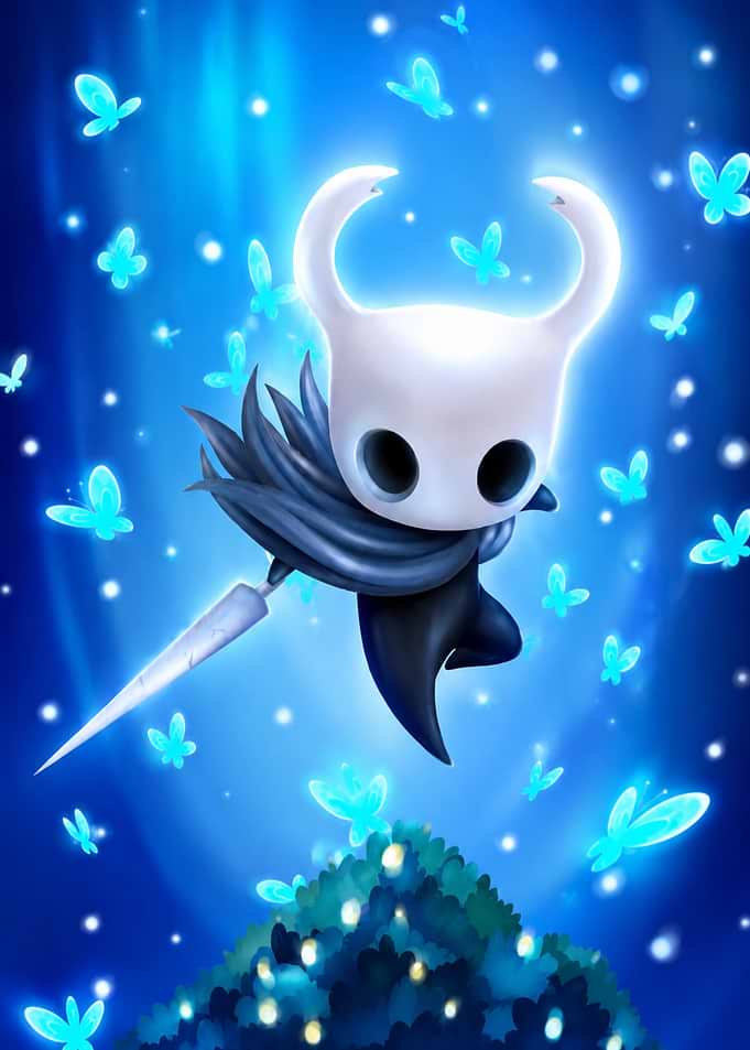 The Knight surrounded by glowing butterflies