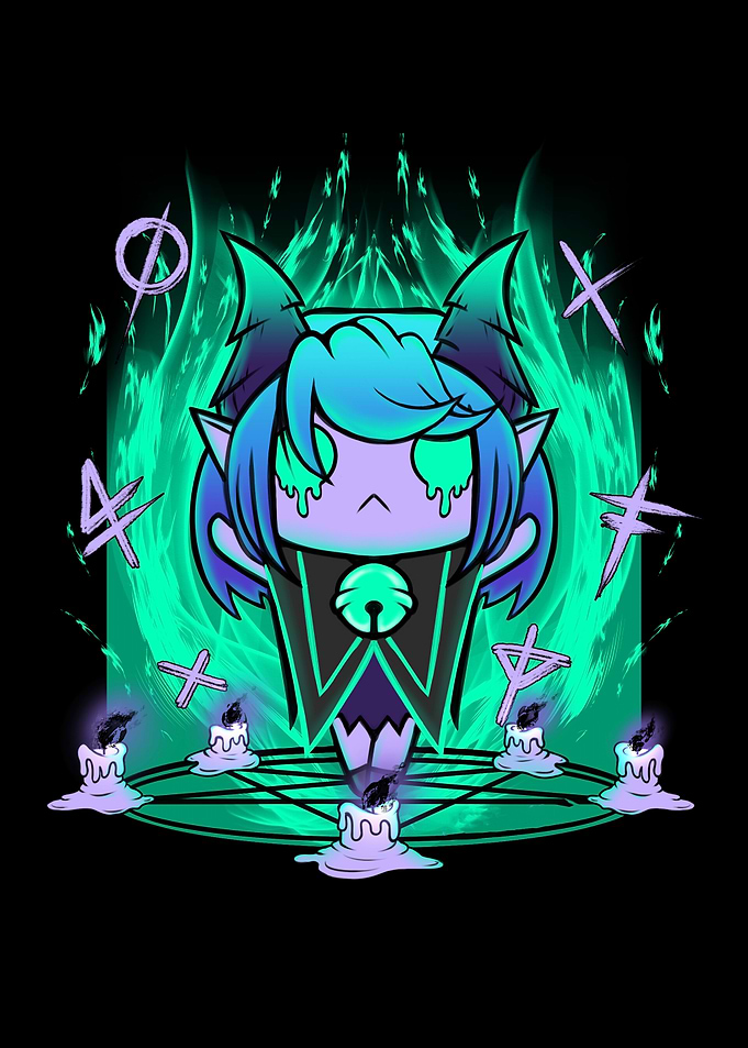 Cute Demon with Candles and Runes