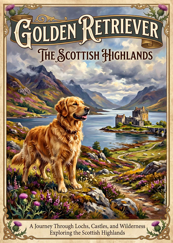 Golden Retriever in Scottish Highlands