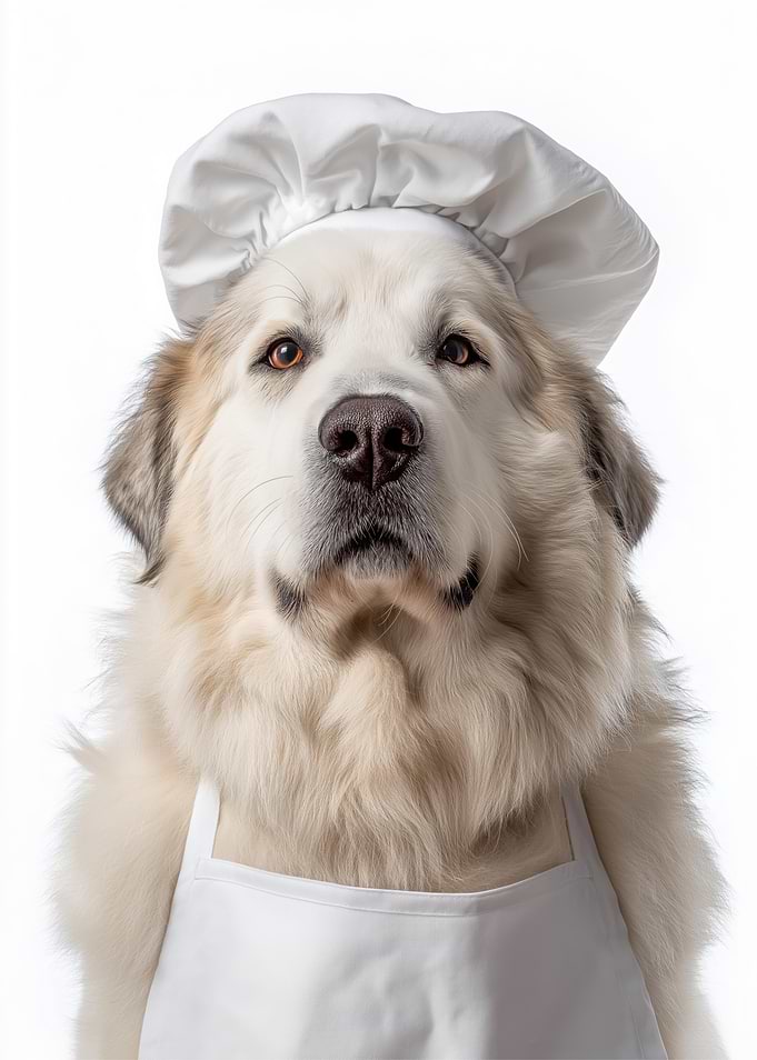 Great Pyrenees Dog Chef in Chef Hat and Apron