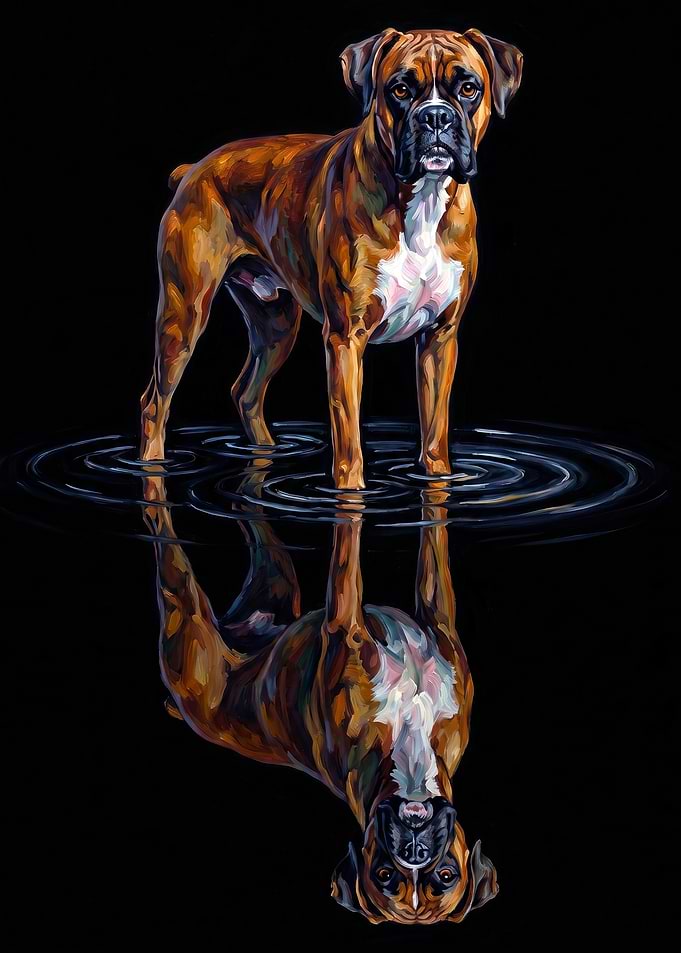 Boxer Dog Reflection in Water