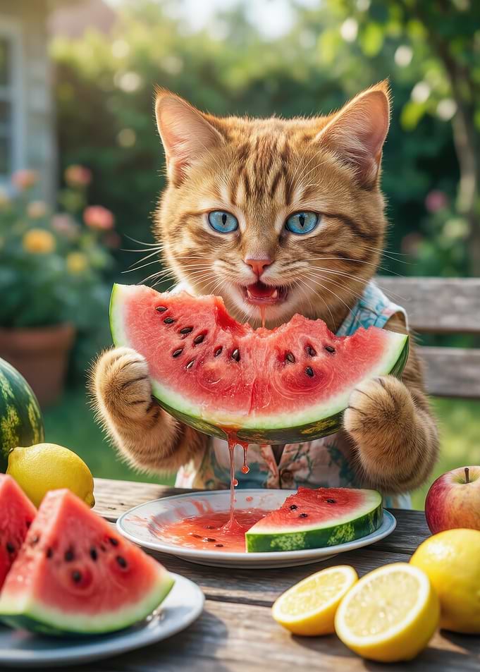 Cat Eating Watermelon