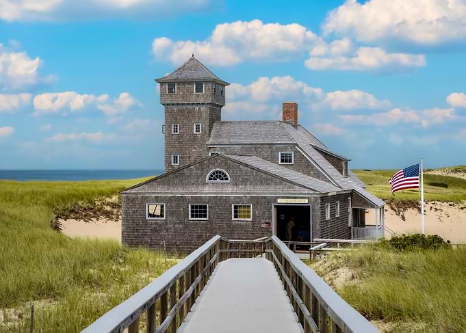 Historic US Live-Saving Station on Dune Beach