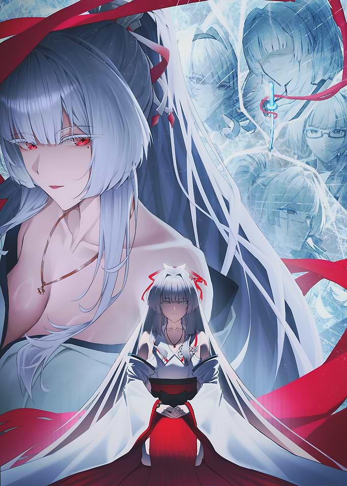 Anime Woman with White Hair and Red Eyes