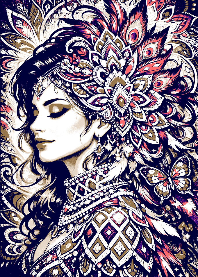 Woman with Elaborate Headdress and Butterfly