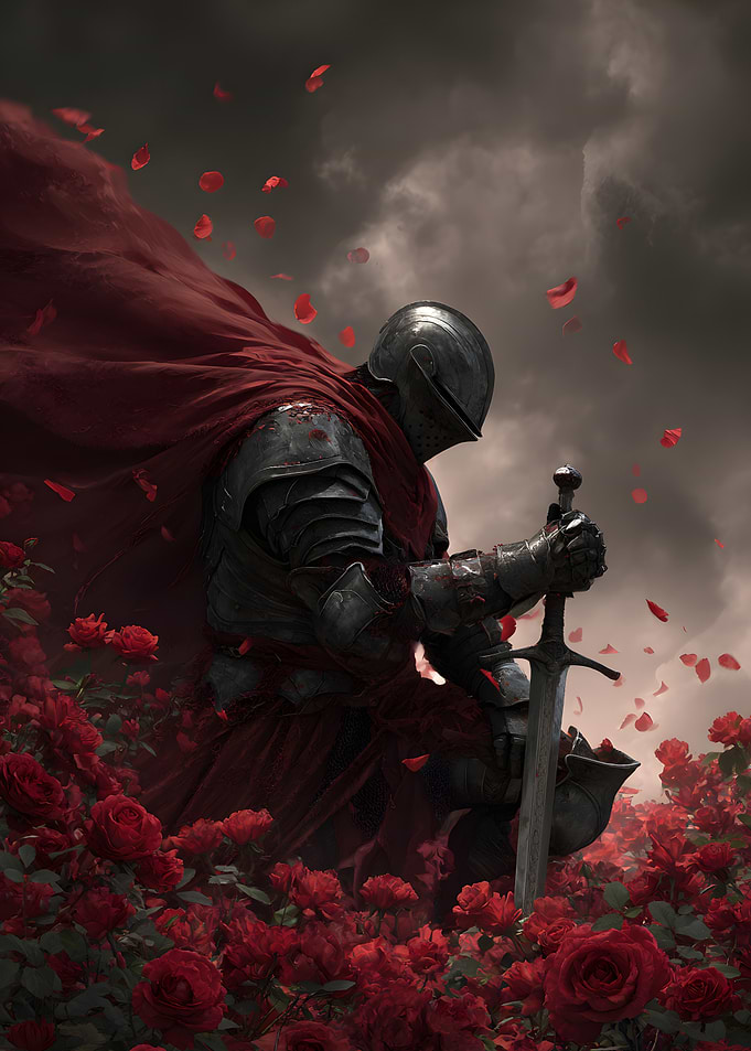 Resting Medieval Knight in Roses