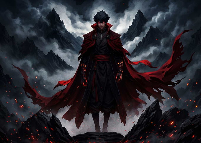 Dark Fantasy Warrior with Red Cape