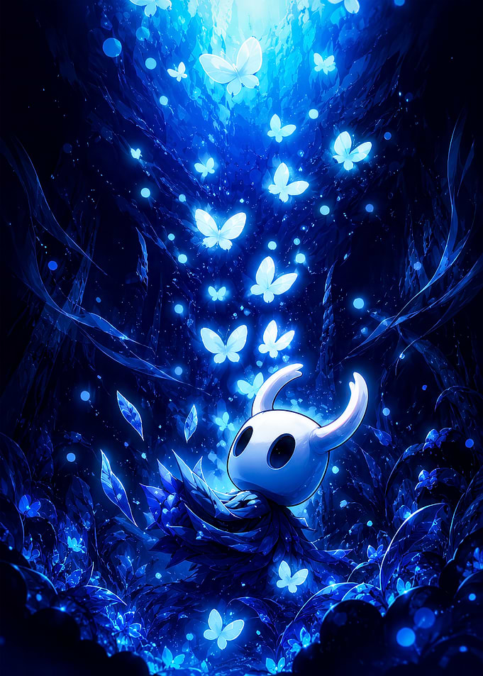 The Knight surrounded by glowing butterflies