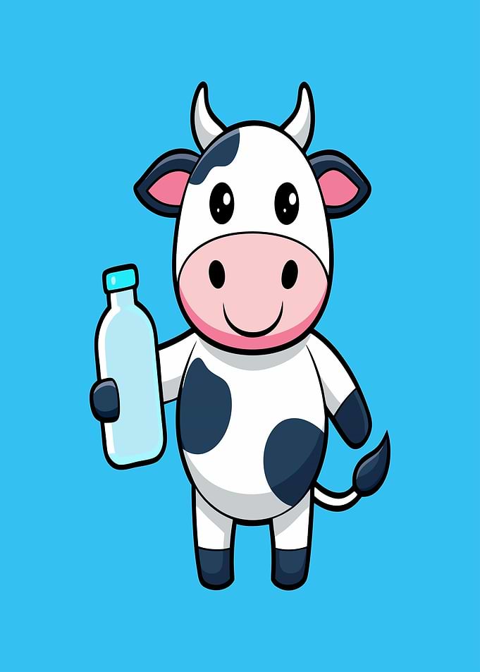 Cute Cow Holding Milk Bottle