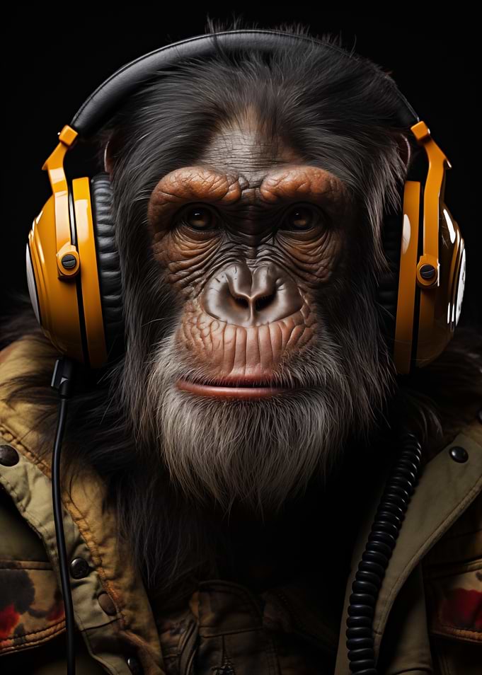 Chimpanzee DJ with Headphones