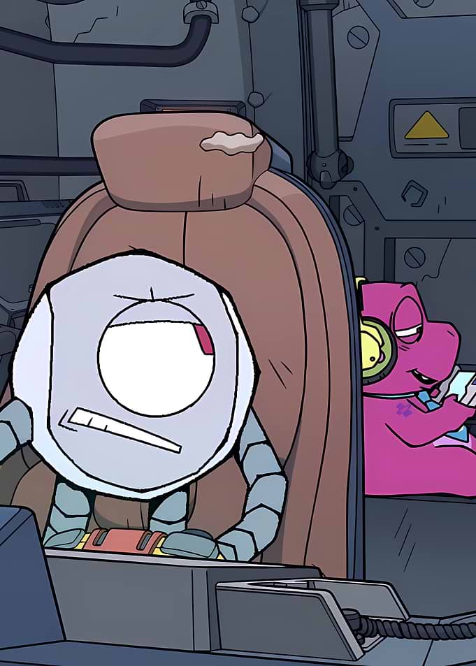 Robot and Dinosaur in Spaceship Cockpit