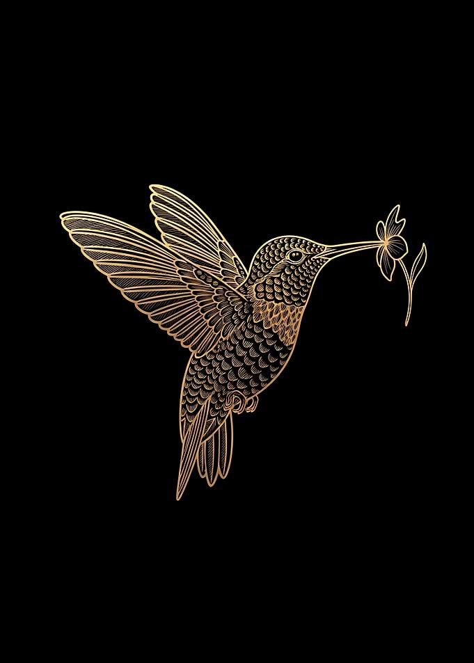 Golden Hummingbird with Flower