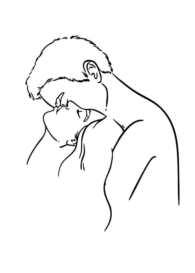 Couple Embracing in Line Art
