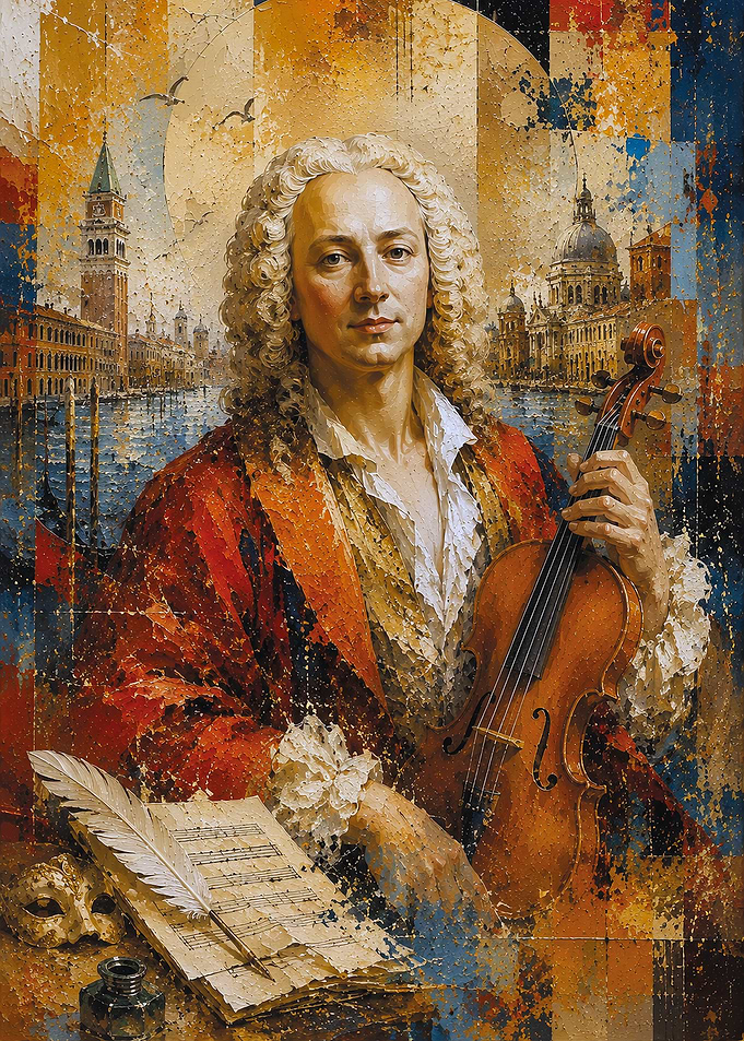 Antonio Vivaldi with Violin and Venice