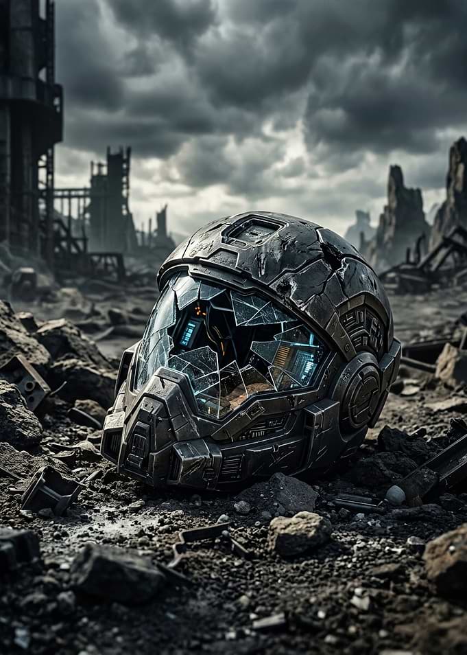 Damaged Sci-Fi Helmet in Ruins