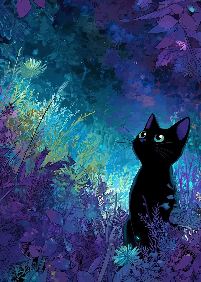 Black Cat in a Magical Forest