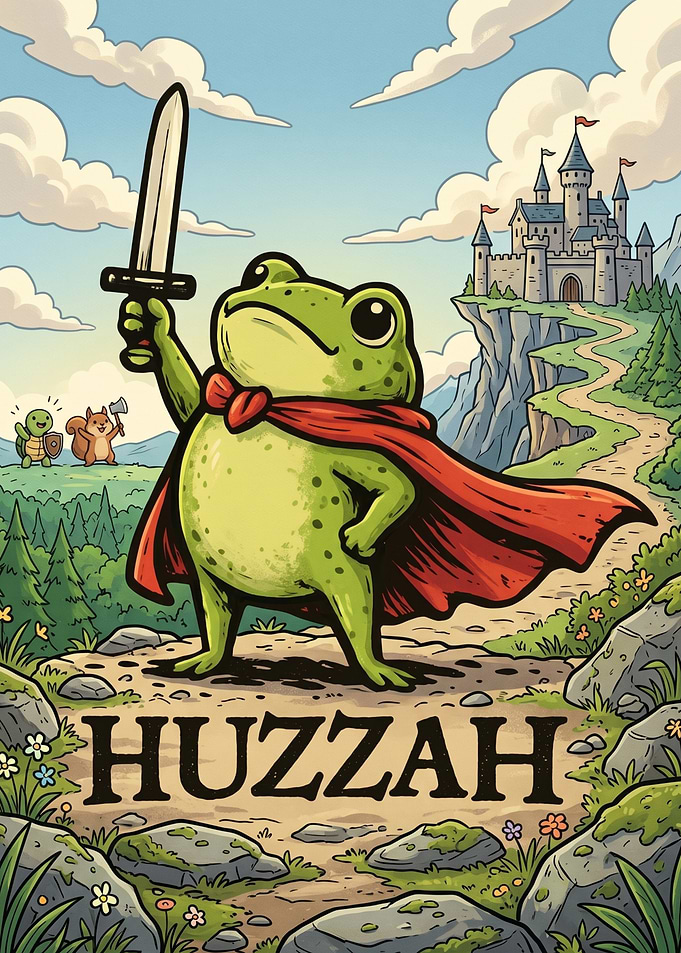 Frog Knight with Sword and Castle huzzah