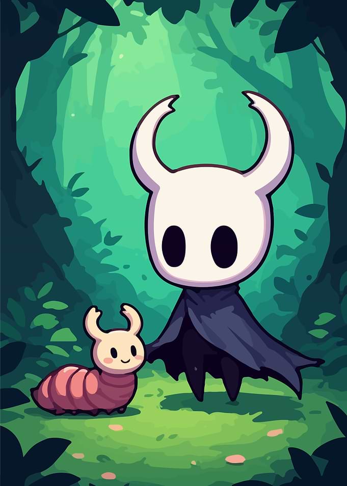 Cute Knight and Caterpillar in Forest