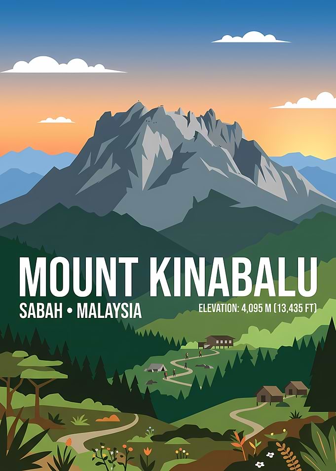 Mount Kinabalu Travel Poster