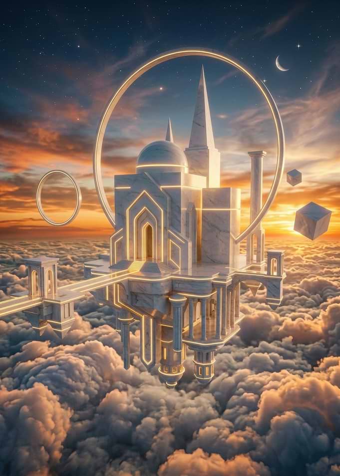 Floating Marble Temple in Clouds