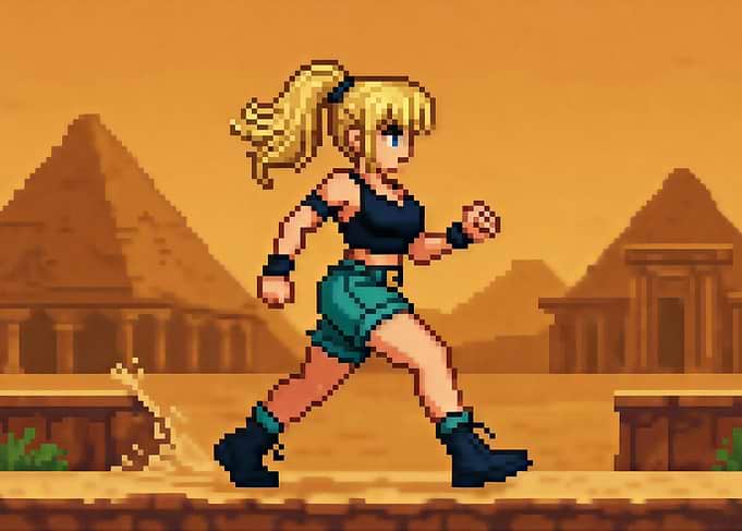 Pixel Art Adventurer in Desert Setting