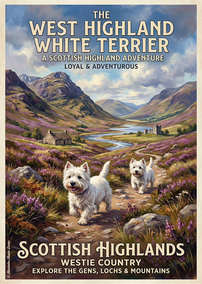 West Highland Terriers in Scottish Highlands