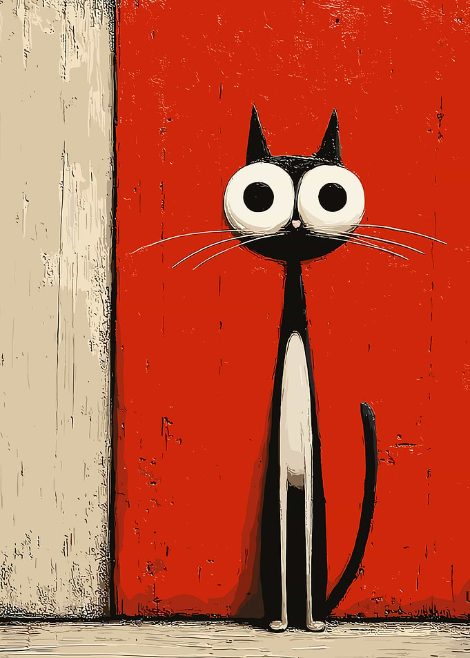 Whimsical Black Cat with Big Eyes