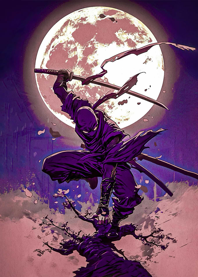 Ninja in front of a full moon