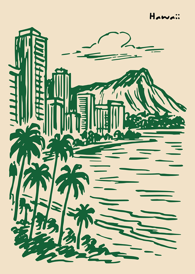 Hawaii Cityscape with Palm Trees