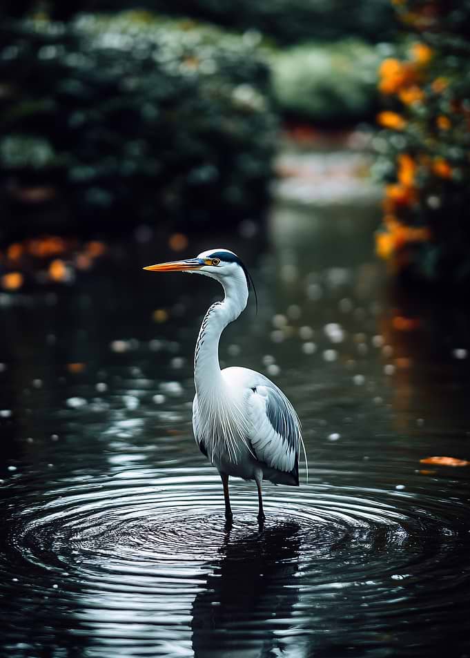 Heron standing in rippling water