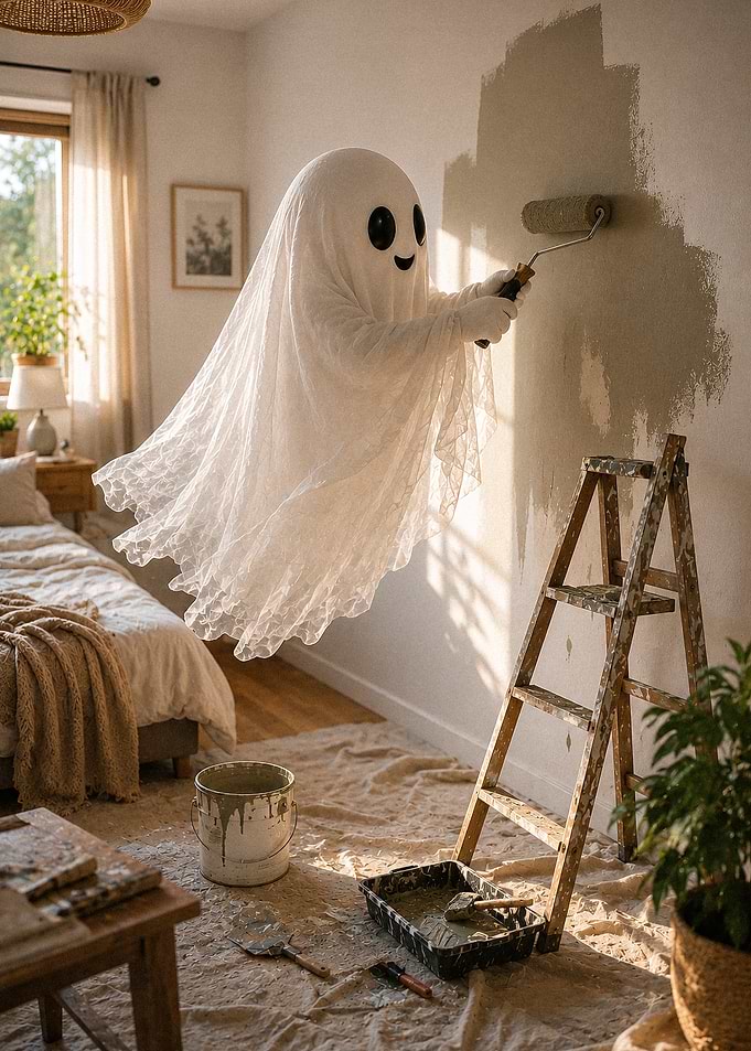 Meme Ghost painting a room