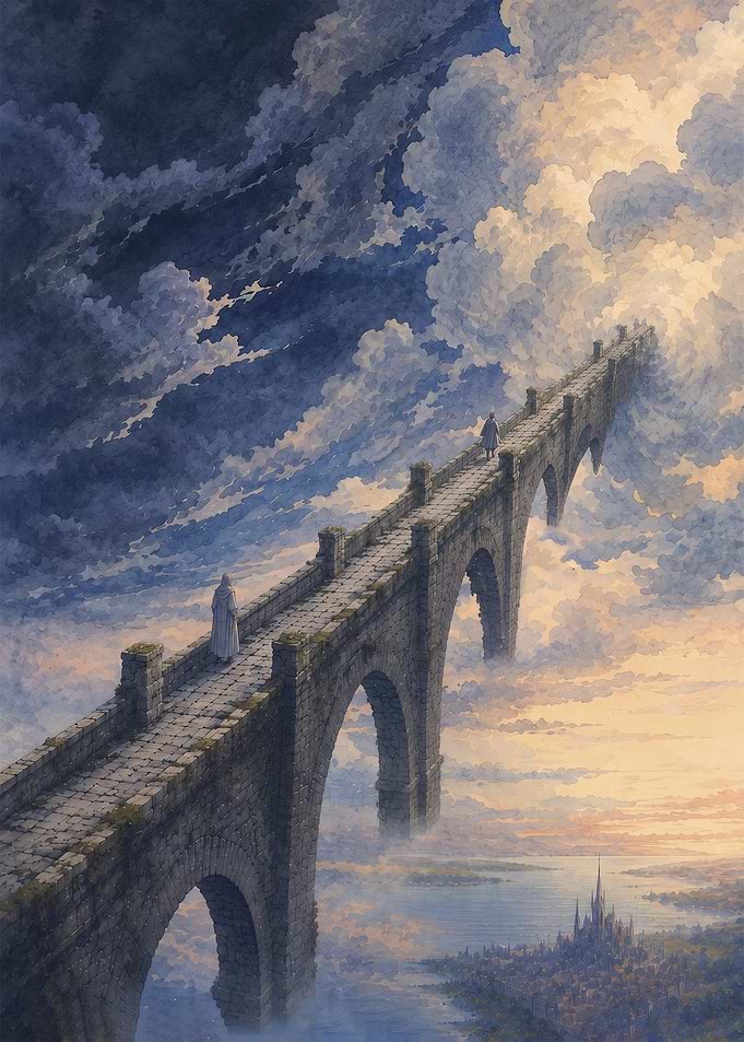 Ancient Stone Bridge Rising Into the Storm Clouds