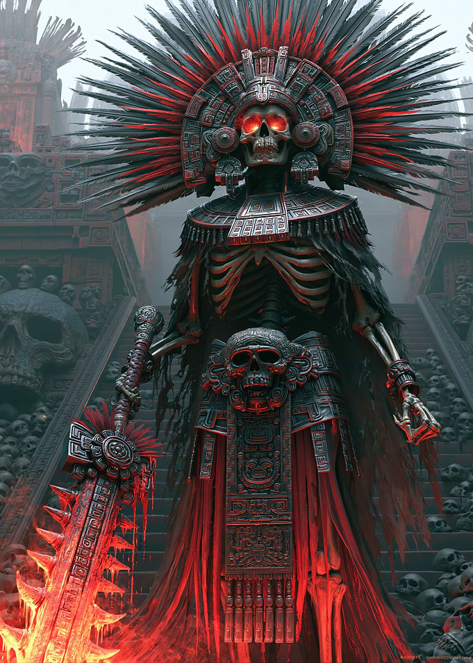 Aztec Skeleton Warrior with Fiery Sword